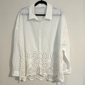 ANNE FONTAINE Paulin cream white embroidered floral button down blouse shirt